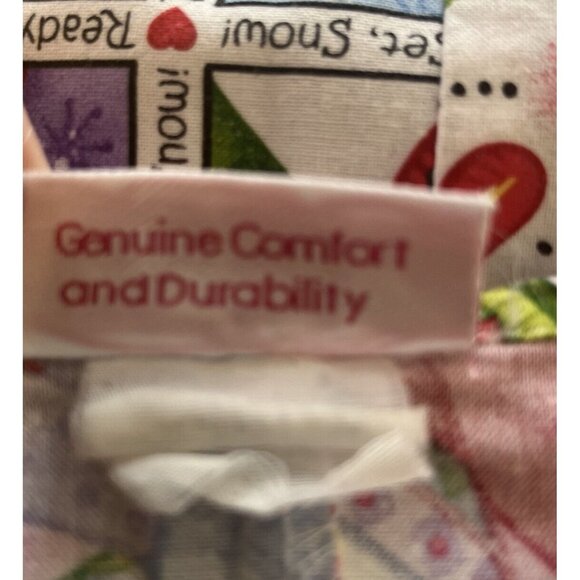 Cherokee Christmas Snowmen Scrub Top Shirt Womens Medium White Blue Vneck - Picture 7 of 8